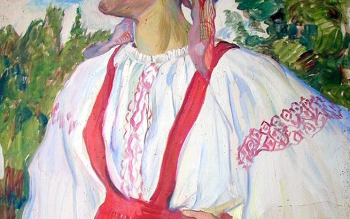 Девушка в красном сарафане. 1916